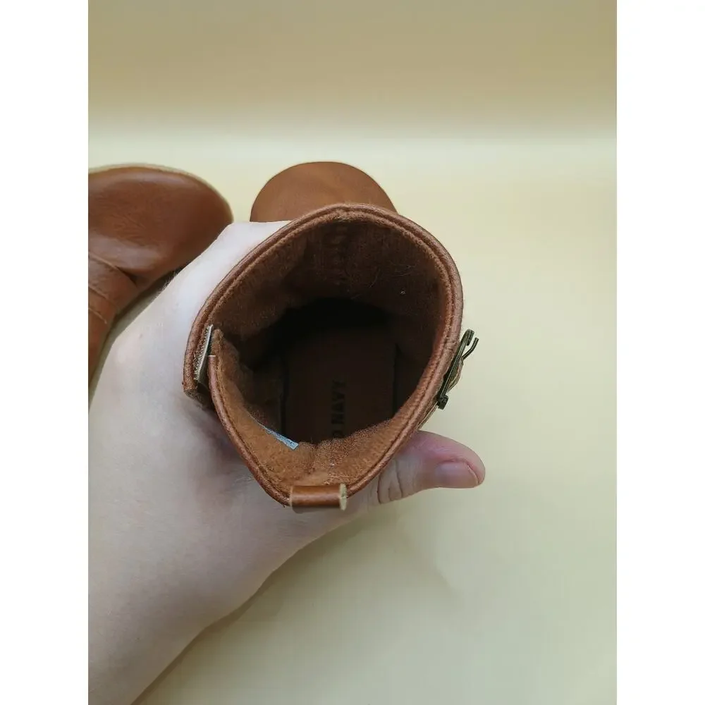 Leather Faux Baby Girl Booties Brown Boots 18-24 Pull On Hook & Latch Old Navy